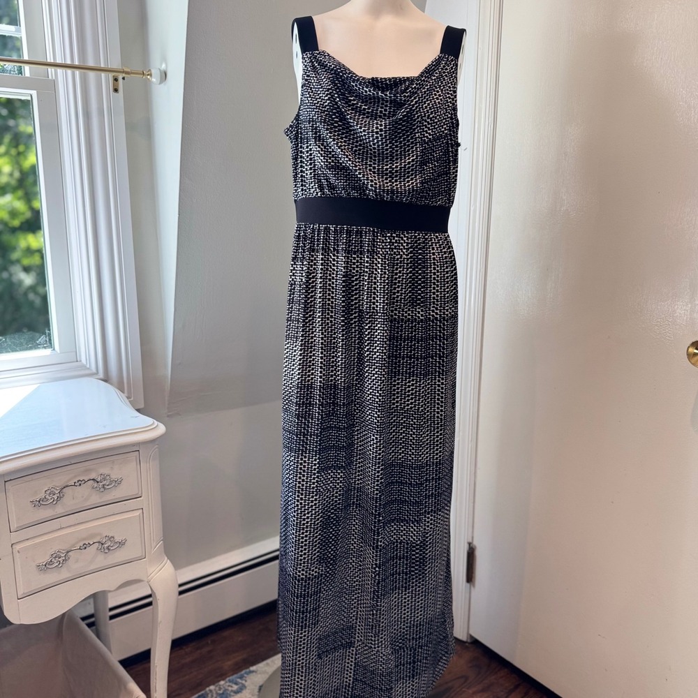 Covington Black White Maxi Dress Cowl Neck Chic | Large Petite